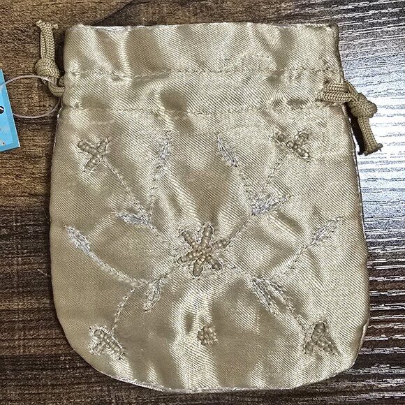 Gold Embroidered Satin Drawstring Pouch 4"x3.5" Spirit Of India Wedding Dance - Picture 2 of 7